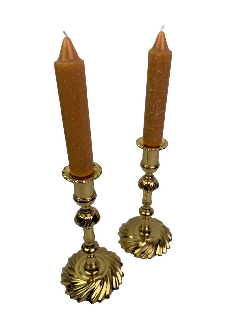 VTG Baldwin Solid Brass Candlesticks Pair Swirl Base Queen Ann USA 9” W/ Inserts